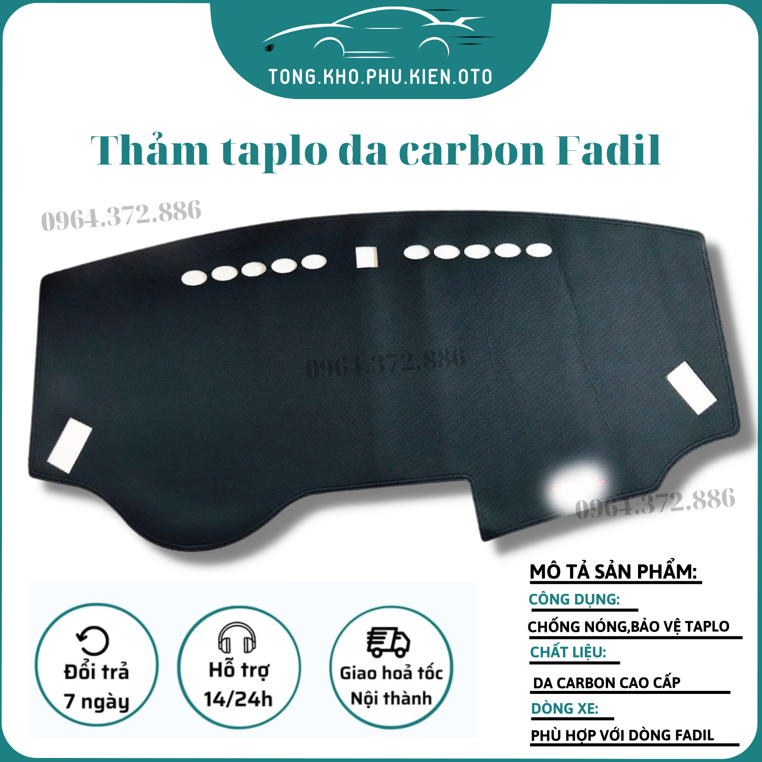 Thảm taplo da Fadil 2019-2023 cacbon cao cấp