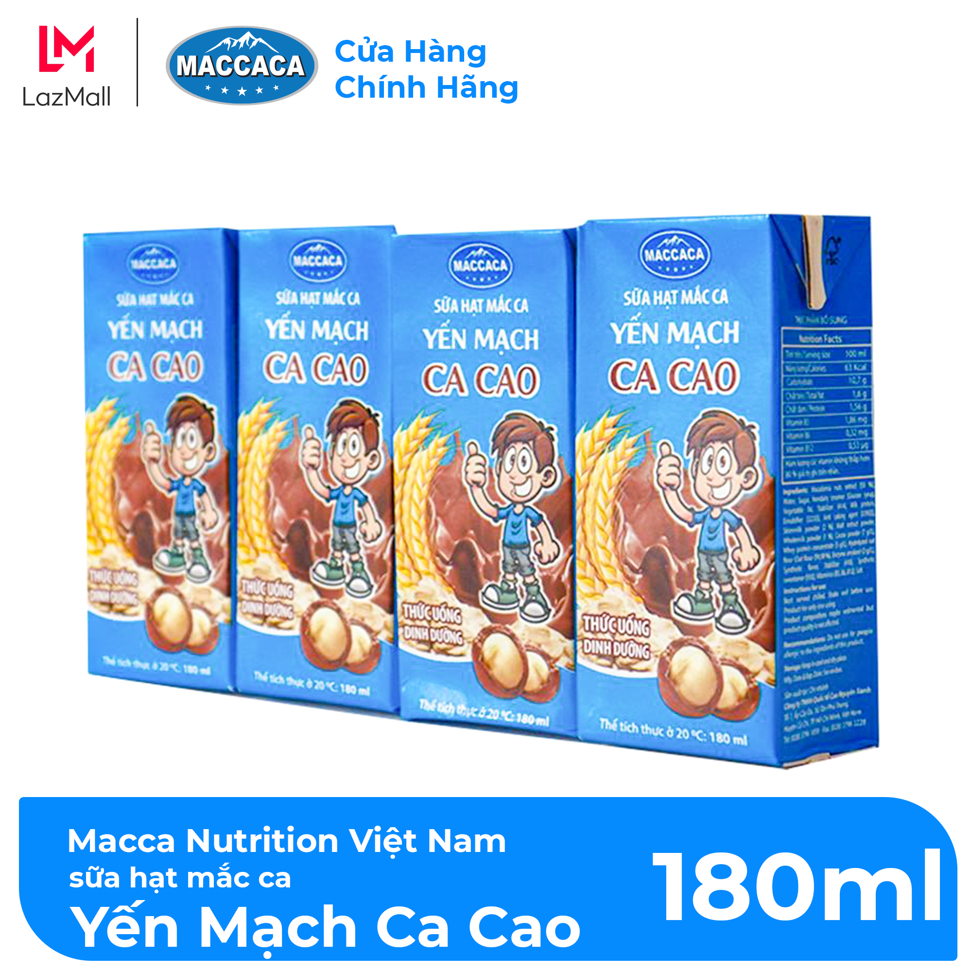Maccaca - Lốc 4 hộp Sữa hạt Mắc Ca Yến Mạch Ca Cao