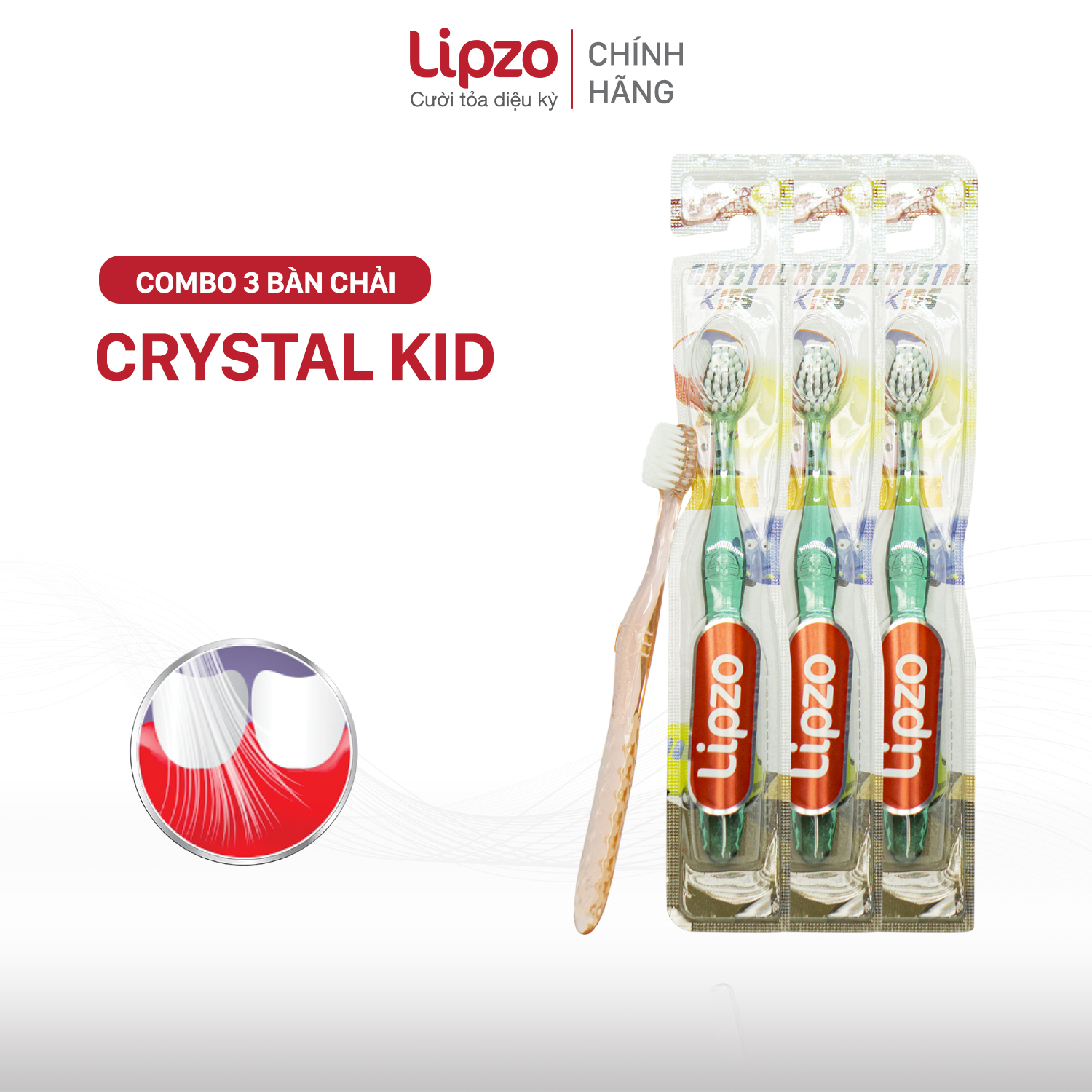 Combo 3 Bàn Chải Đánh Răng Lipzo Crystal Kids Lông Chỉ Tơ Nha Khoa Kháng