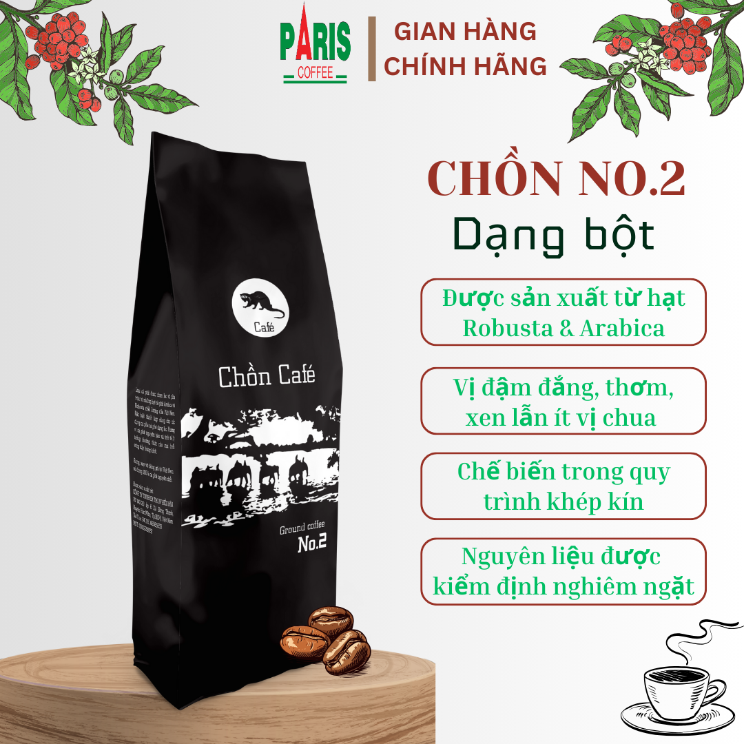 Cà phê bột pha phin - Chồn café No.2 - Đắng đậm, thơm, béo, chuyên pha cà phê đen (500g)