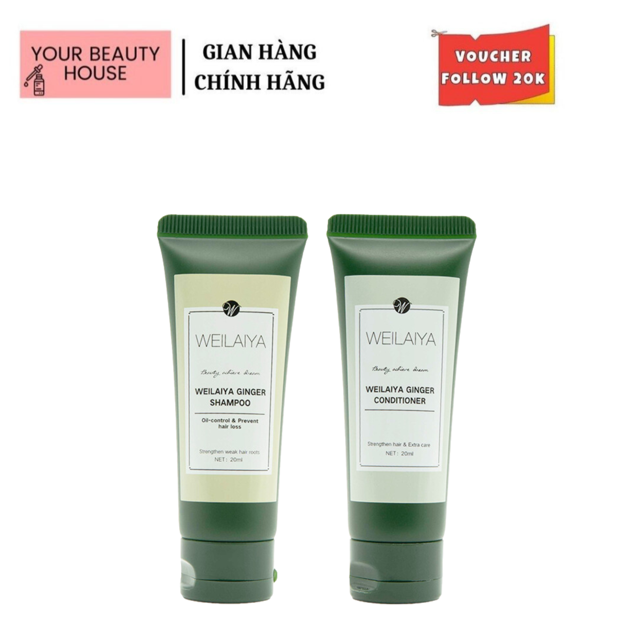 Bộ dầu gội dầu xả gừng set mini