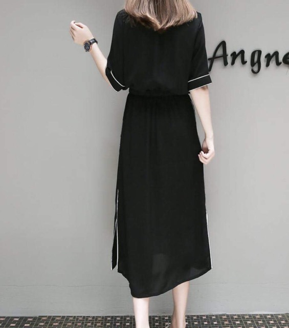 Đầm đen viền form dài