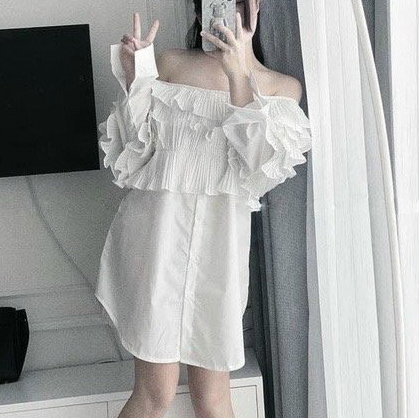 Áo Sơ Mi Tiểu Thư Nhún Bèo 2 Tầng Tay Dáng Dài Rộng 55kg Trở Lại Ulzzang