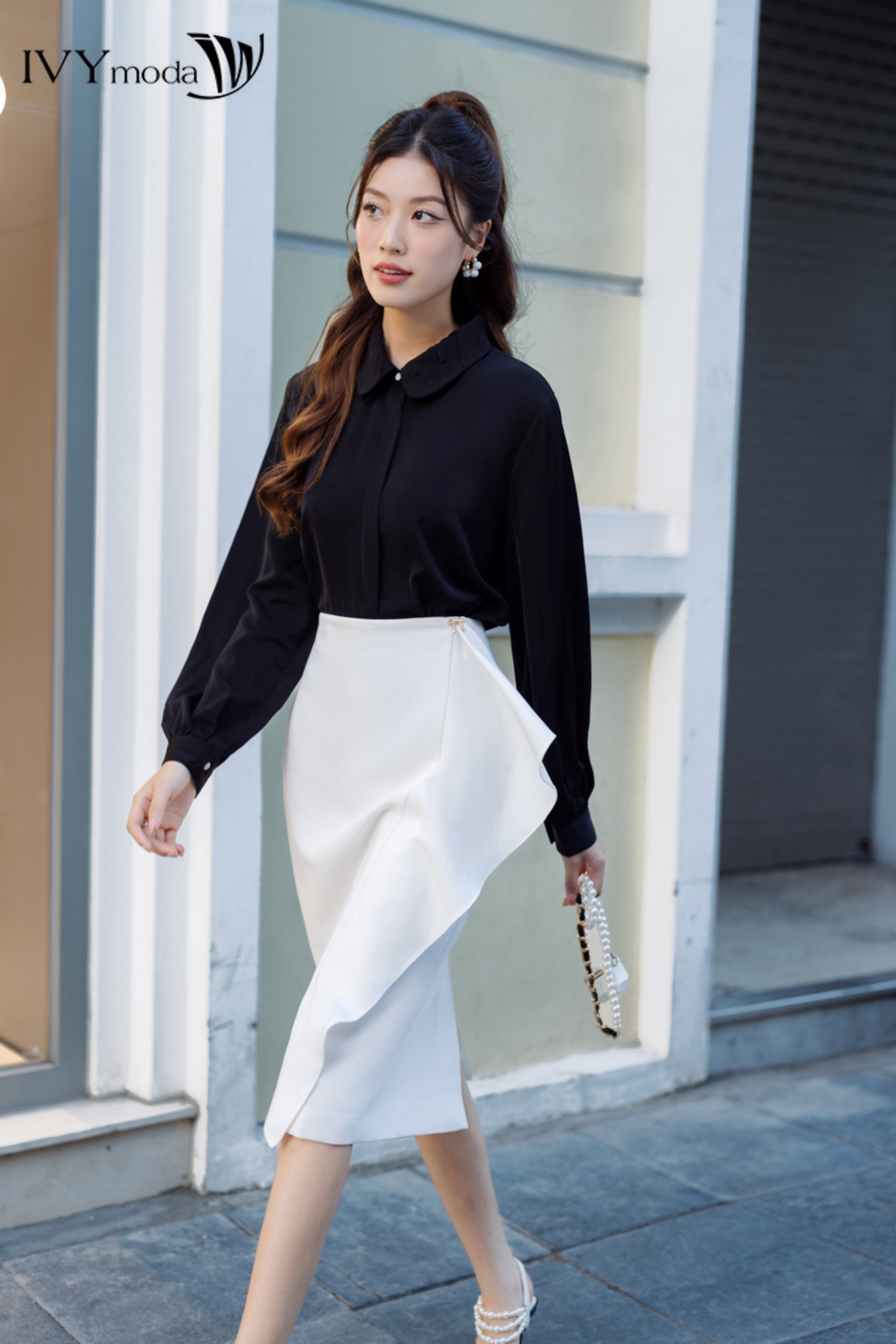 Áo sơ mi cổ sen IVY moda MS 17M7757