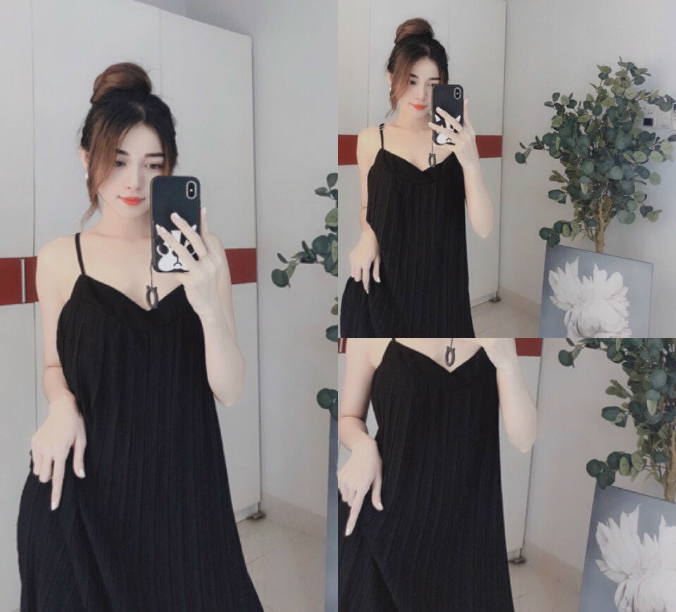 Đầm maxi dập ly 2 dây