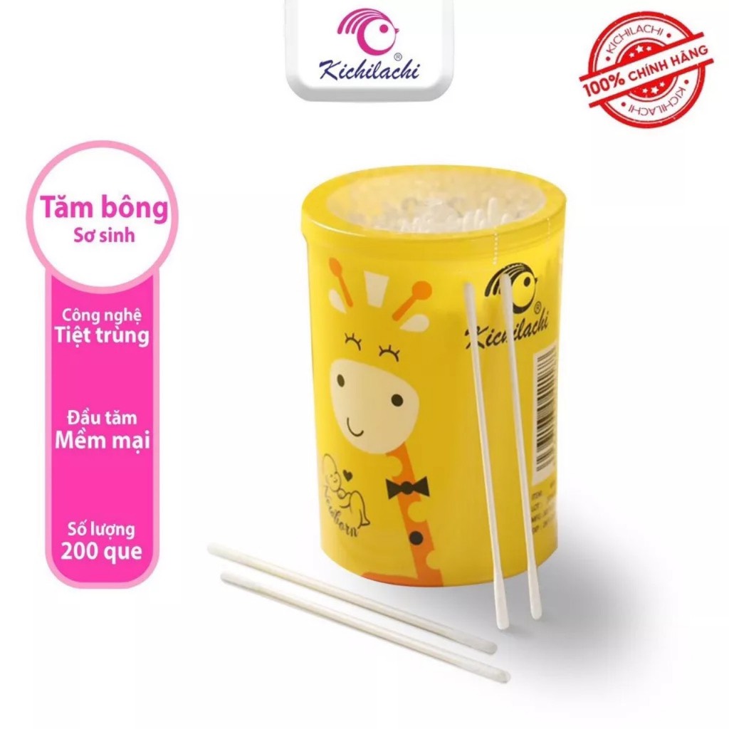 Tăm bông sơ sinh Kichi thân giấy 200 que
