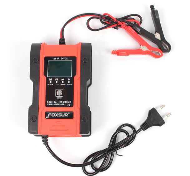 Sạc bình ắc quy 12V 24V 150AH FOXSUR sạc Pin lithium có chức năng khử sunfat MẪU MỚI 2021 sạc ắc quy ô tô xe máy thông minh tự ngắt khi đầy chống ngược cực