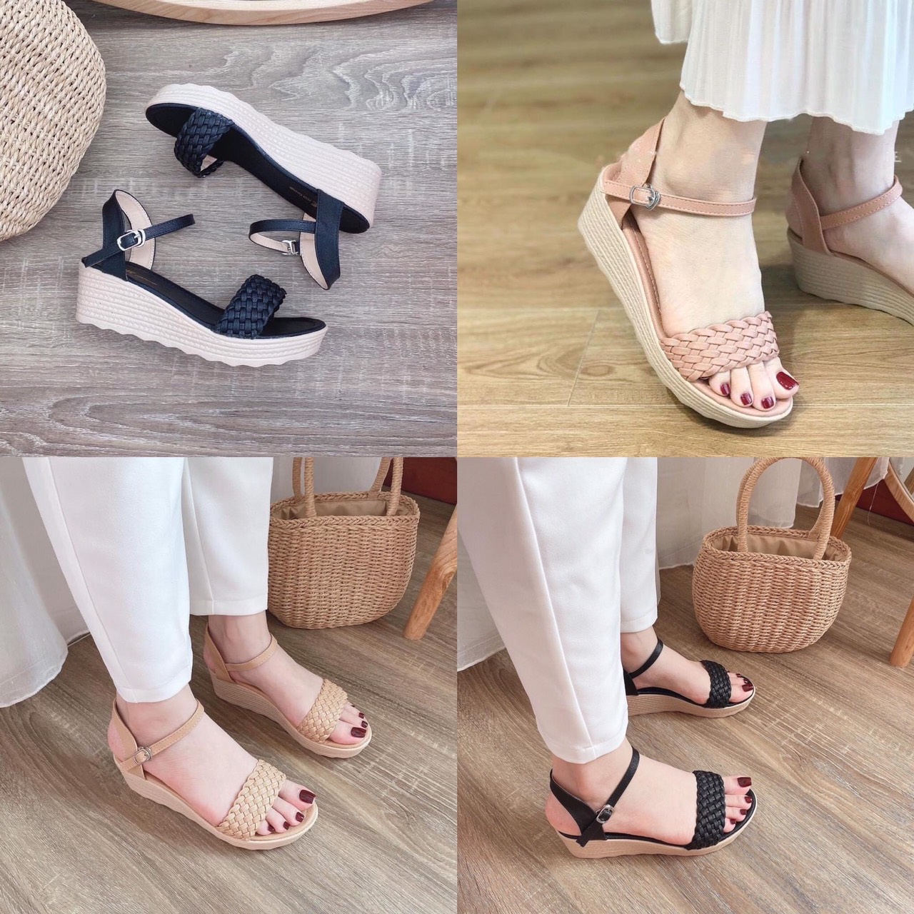 Giày sandal đế xuồng 5p quai đan bính DX002