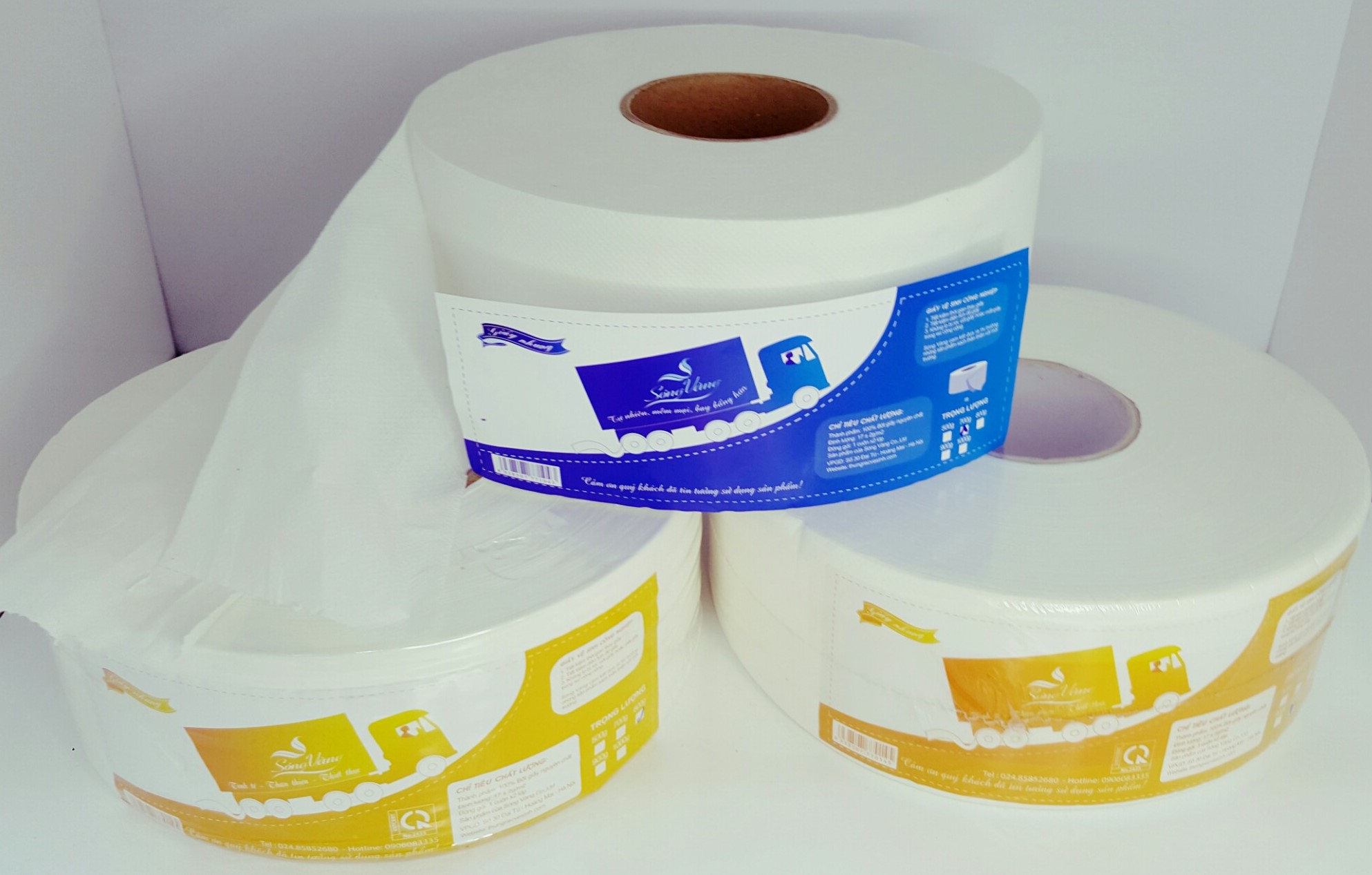Combo 5 cuộn giấy Vệ Sinh Cuộn To Cao Cấp Sóng Vàng 3 lớp 700g dai, mềm mịn, không mủn