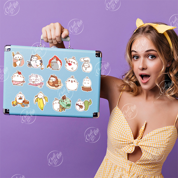 Combo 100 sticker thỏ MOLANG dễ thương chất liệu decal nhựa hình dán chống nước trang trí laptop điện thoại xe máy