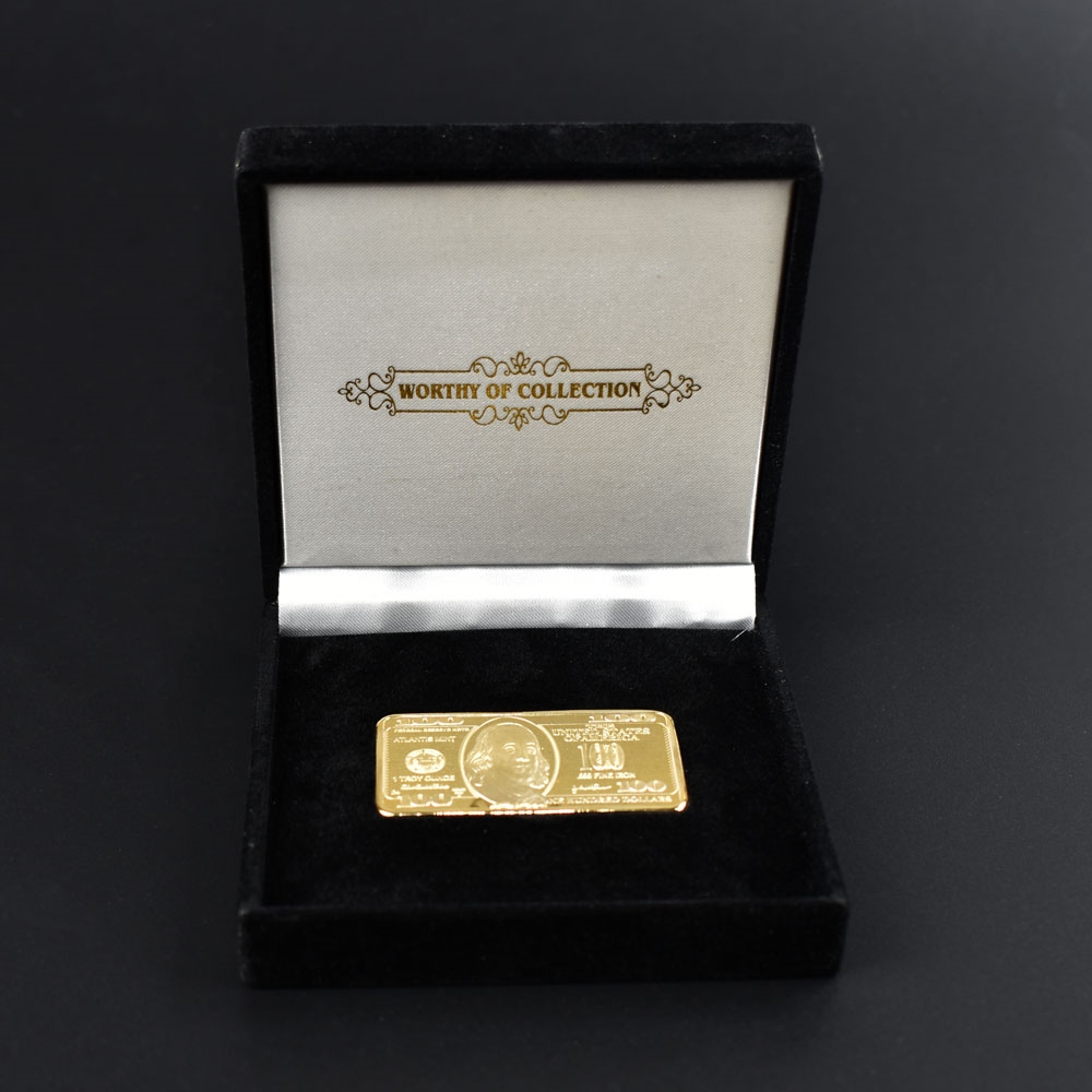 YD】 USD 100 Dollar Bullion 24k Bar Coin Golden Bars with gift box