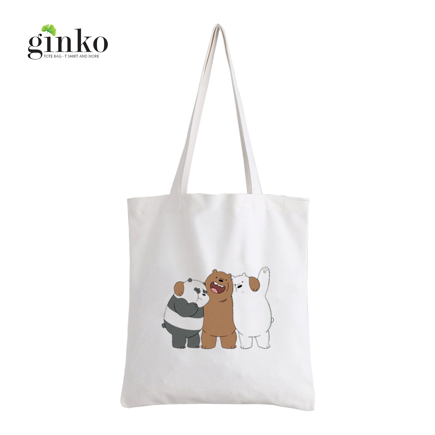Túi Vải Tote GINKO Kiểu Basic Dây Kéo In Hình We Bare Bears (Nhiều Mẫu)