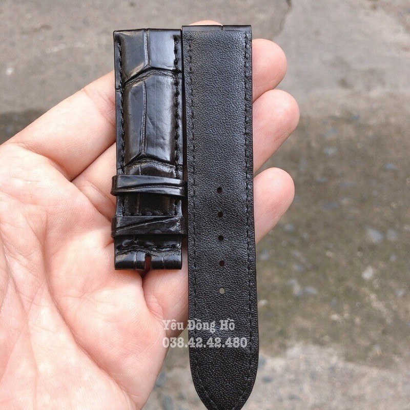 [HCM]Dây đồng hồ da cá sấu Handmade cao cấp màu đen