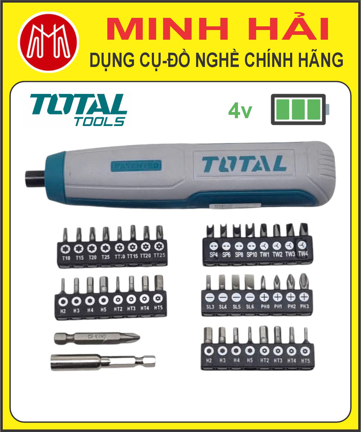 TOTAL – Máy siết vít dùng pin Lithium-ion 4V model TSDLI0406. Mô-men xoắn cực đại: 5N.m