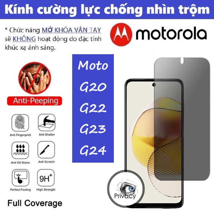 Cường lực Chống nhìn trộm Motorola Moto G20 / G22 / G23 / G24 (Full Màn, Full Keo)