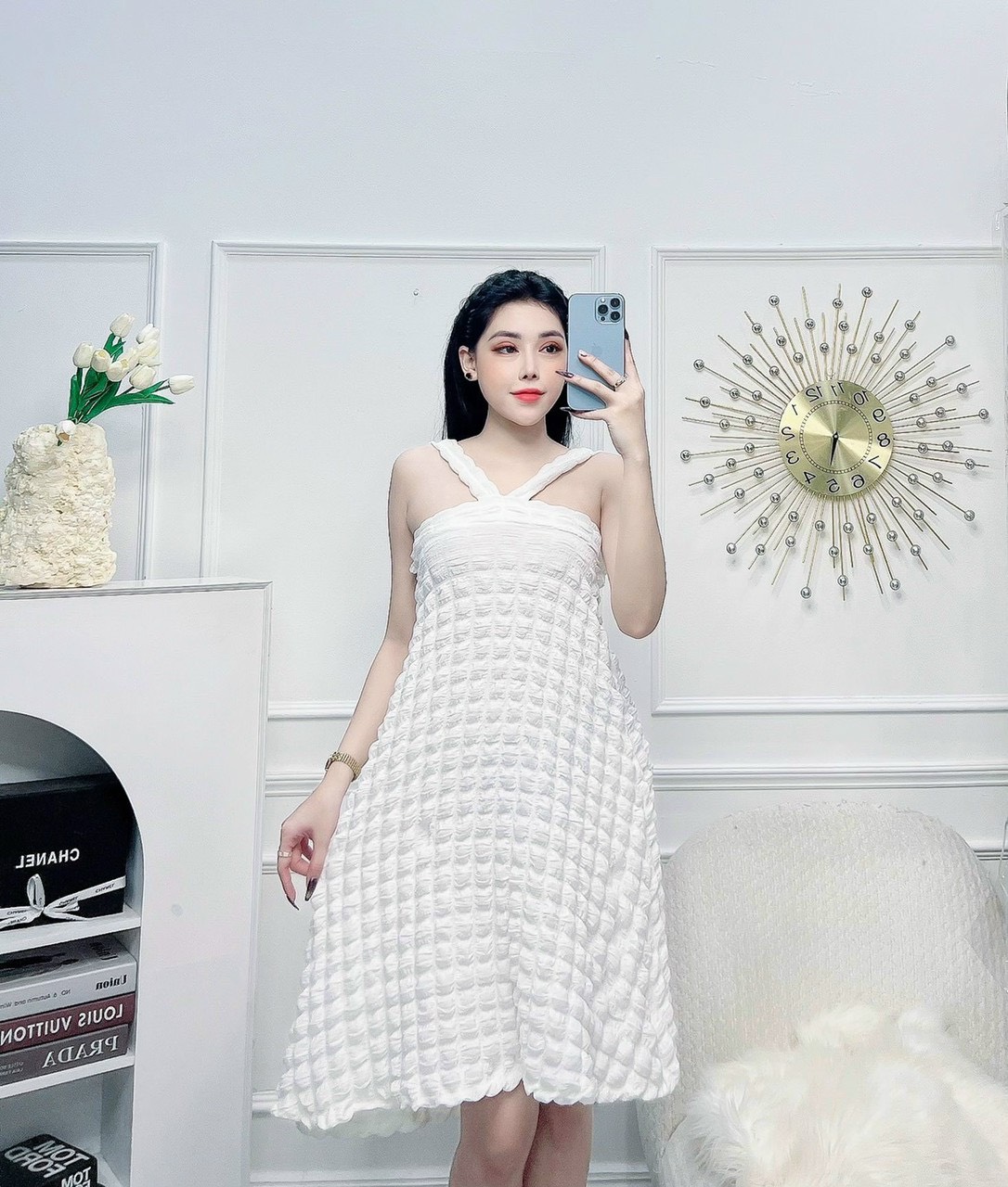 Đầm cổ yếm xòe sang trọng tôn dáng siêu xinh - tiểu thư hàn quốc cho các nàng