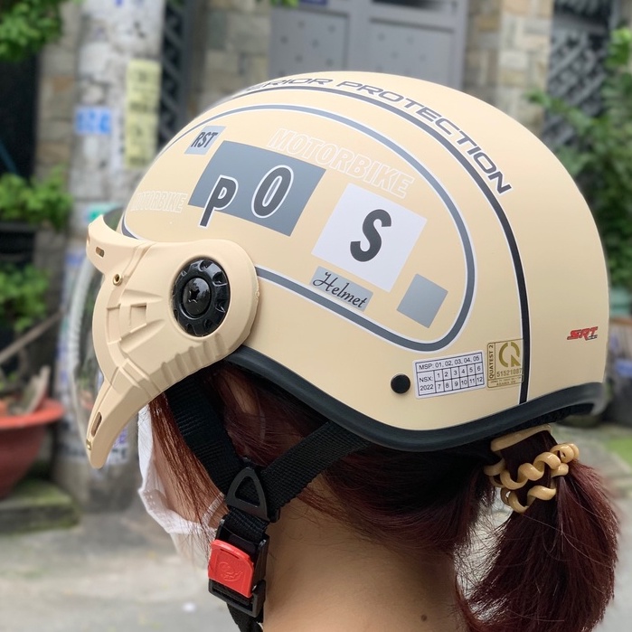 Mũ bảo hiểm SPO (kem) Tặng khăn đa năng
