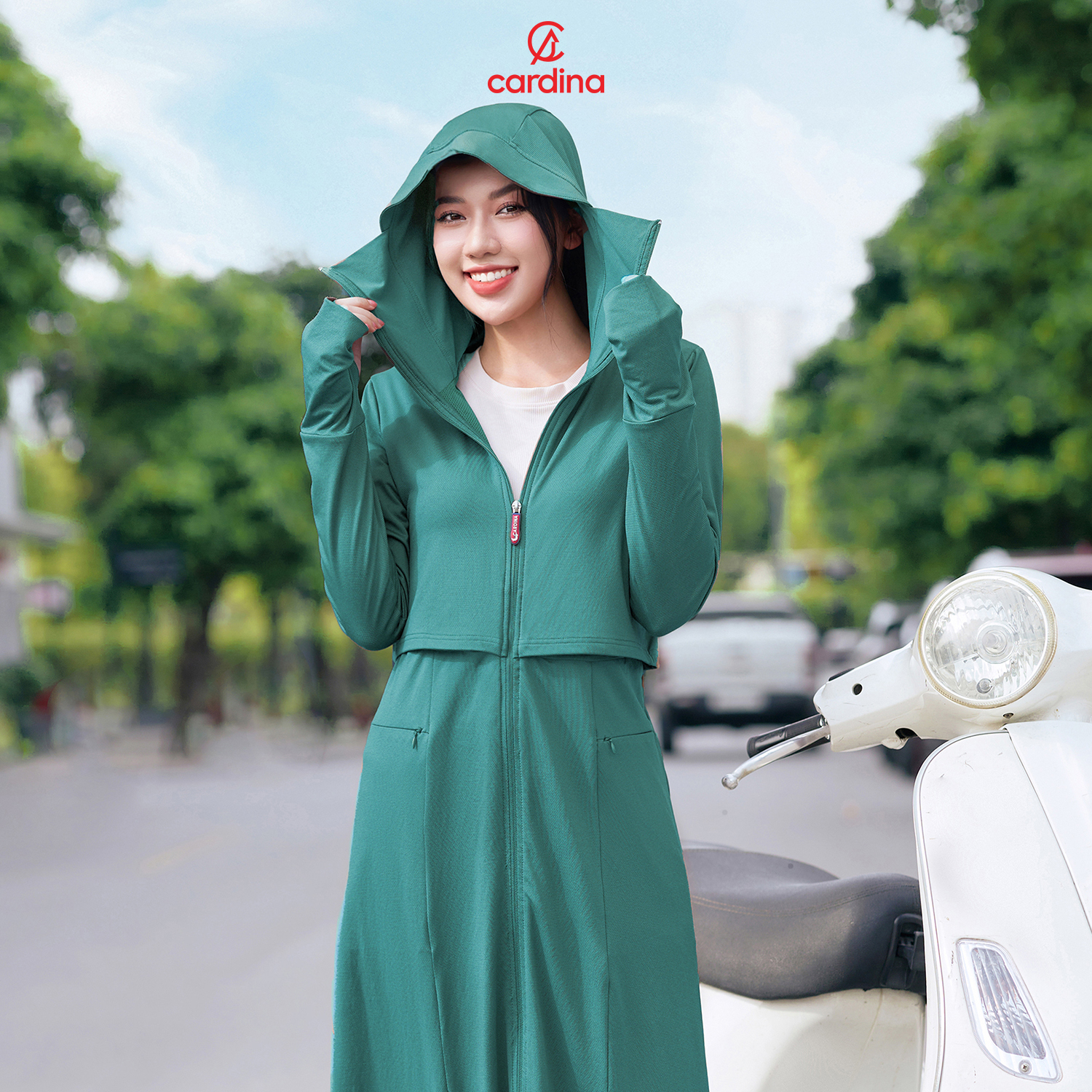 Áo chống nắng nữ cardina 2 tầng dáng dài liền thân chất aircool nhật bản cao cấp chống tia uv 3bc01