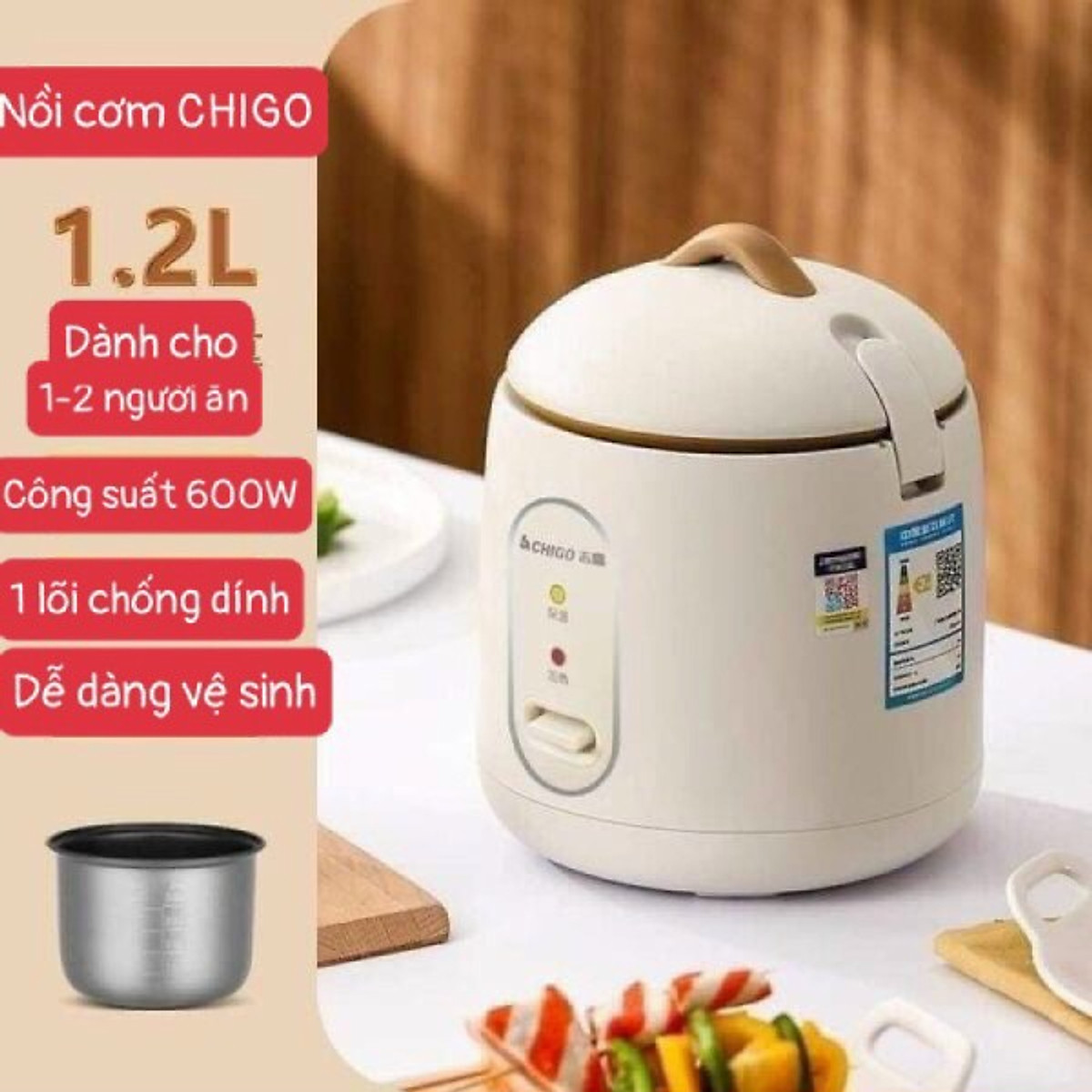 Nồi cơm điện chigo đa năng mini - nồi nấu cơm, nấu cháo, hầm, hấp luộc - nồi điện mini phù hợp cho gia đình ,nồi cơm điện mini đa năng cho 2-3 người