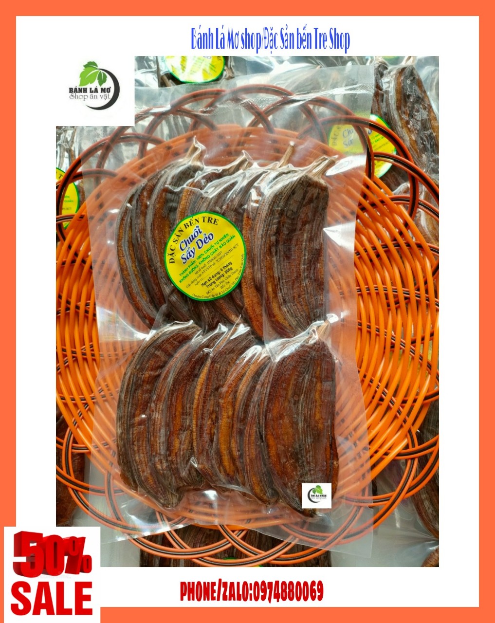 (Freeship) 1kg Chuối hồng vỏ lụa sấy dẻo Bến Tre