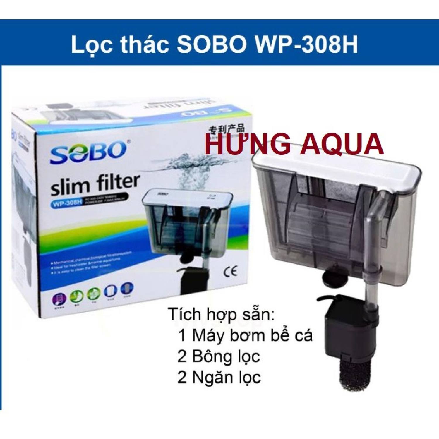 Lọc thác bể cá - máy lọc thác treo dạng mỏng - lọc treo bể cá mỏng đẹp sobo wp 308h 408h 508h