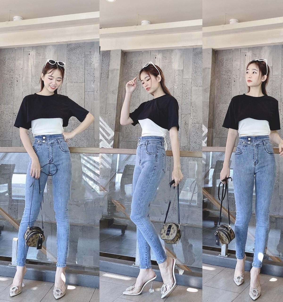 Quần jean nữ lưng cao HAI ĐAI 3 CÚC siêu hot trend mới nhất ( 3 màu ) 22/9&226