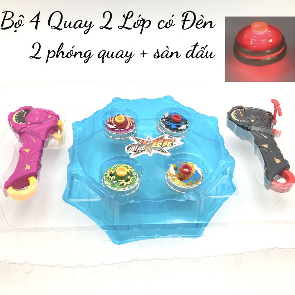 Bộ con quay nado sắt có 4 con quay 2 tay cầm và mâm đấu