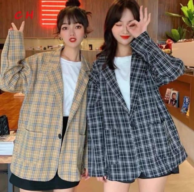 Áo Vest  Blazer  Nữ Kẻ Caro Uzzllang Hàn Quốc