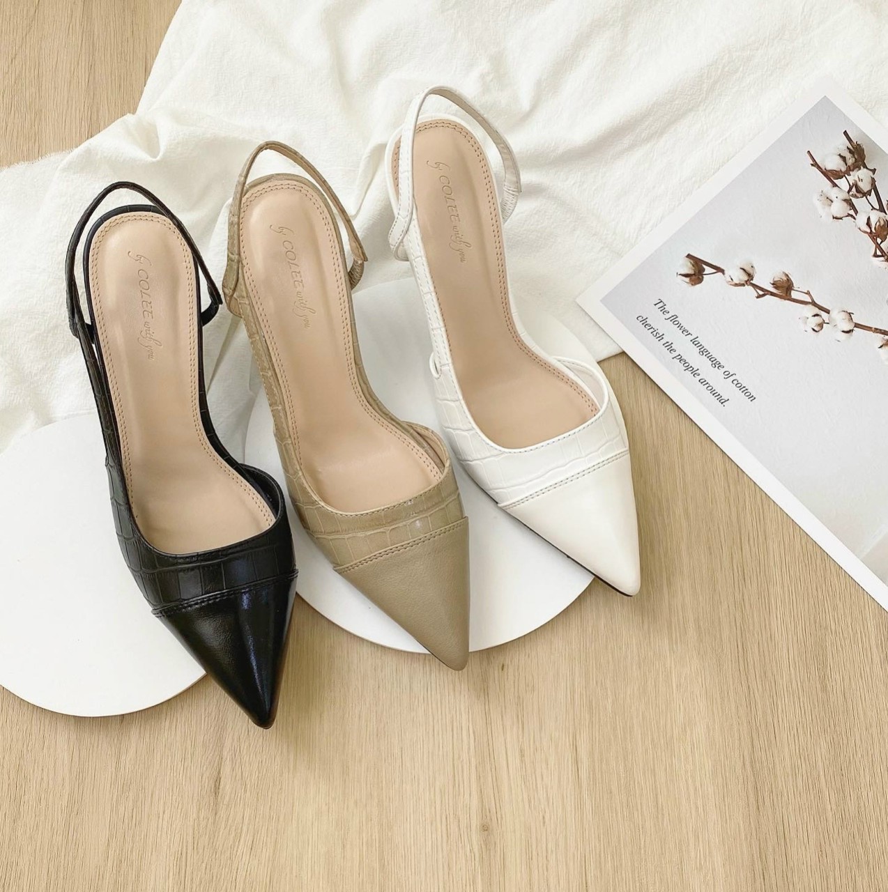 Giày cao gót mũi nhọn Colee dáng slingback gót cao 7.5cm