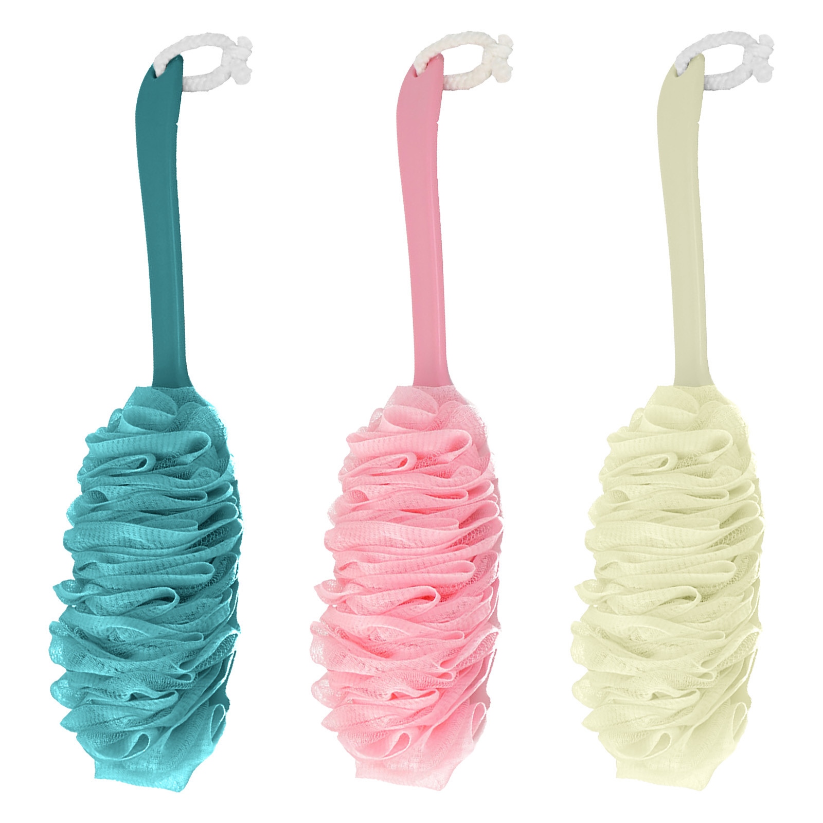 Puff Ball Scrubber Bath Shower Body Back Brushes Mesh Soft Fur With Long Handle Clean Handle Bath Ball Washcloth Exfoliating