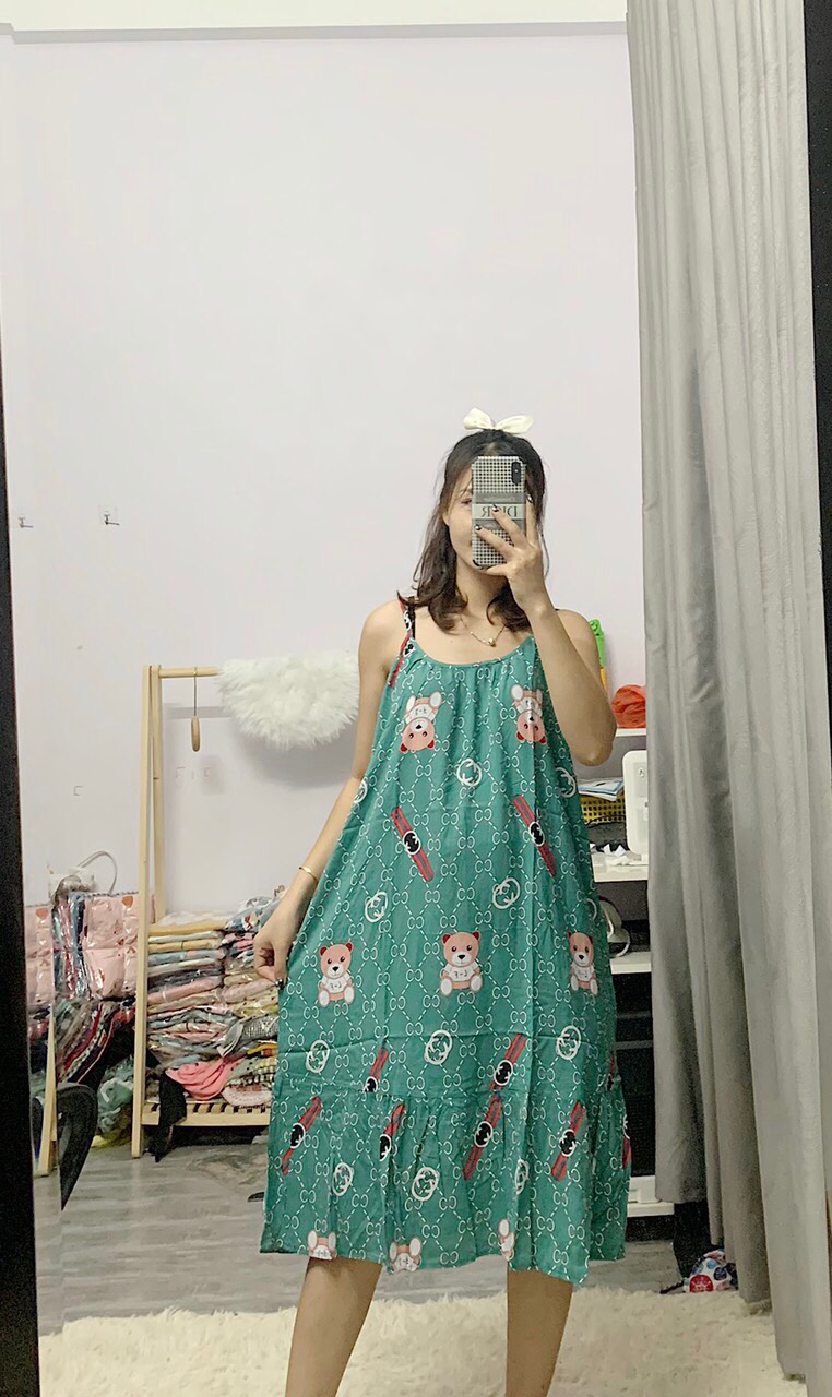 Váy ngủ bầu 2 dây chất lanh mềm mát mùa hè