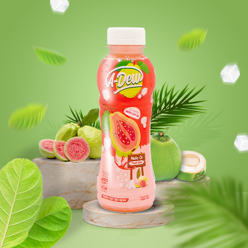 Nước Trái Cây Ổi Thạch Dừa A-Dew Chai 450ml - Lốc 6 Chai