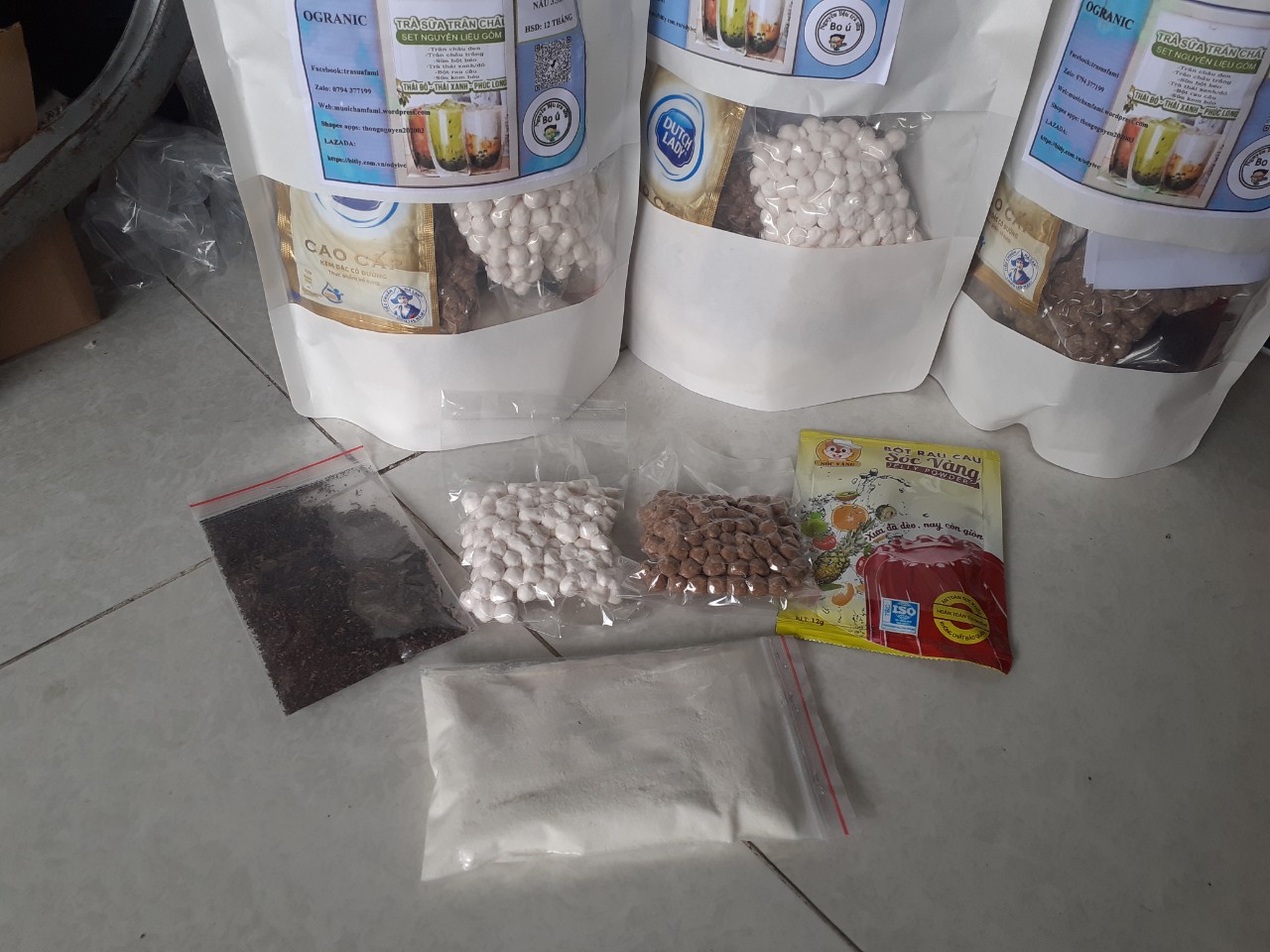Sét trà sữa 5 món trà đỏ 300g có rau câu 5 ly 59k