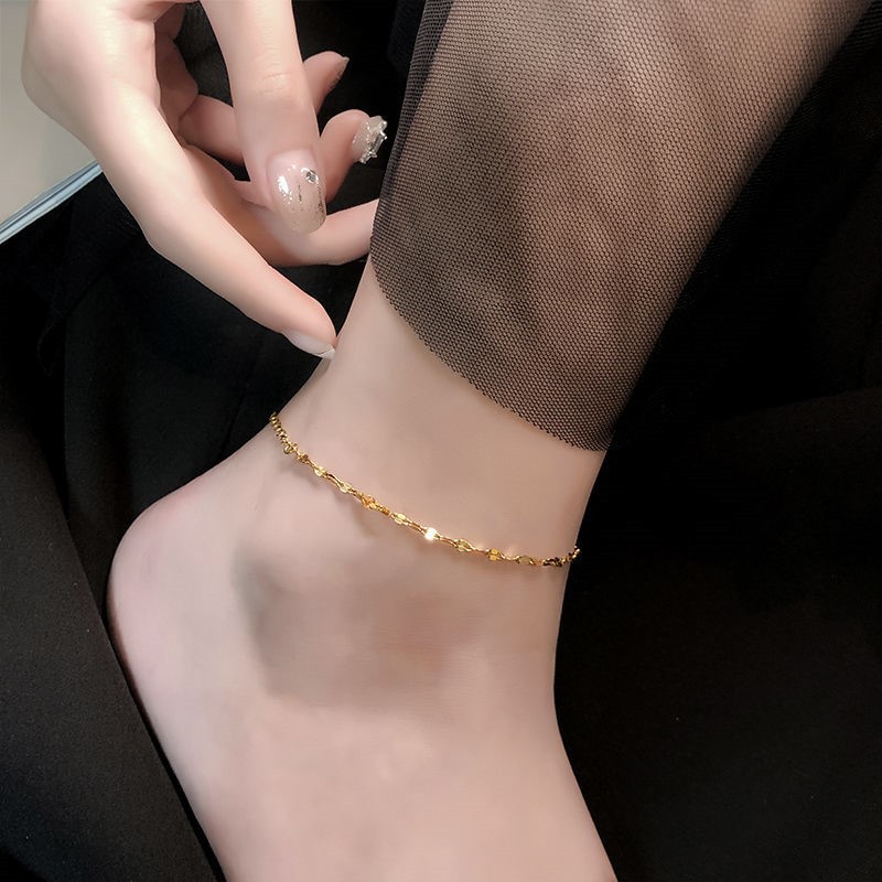 Lắc chân titan nữ vòng chân nữ cá tính dây trơn mạ vàng sáng màu không đen gỉ