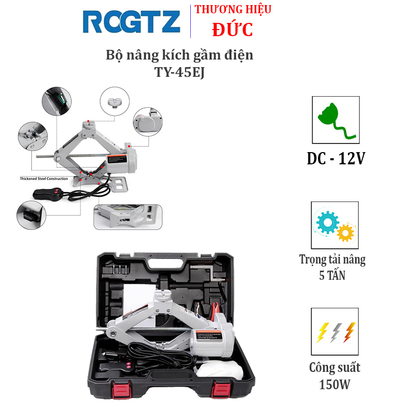 Bộ nâng kích gầm điện ô tô 12V - Con đội nâng gầm nhãn hiệu ROGTZ  TY-45EJ, tải trọng 5 tấn - Hàng chính hãng, bảo hành 24 tháng