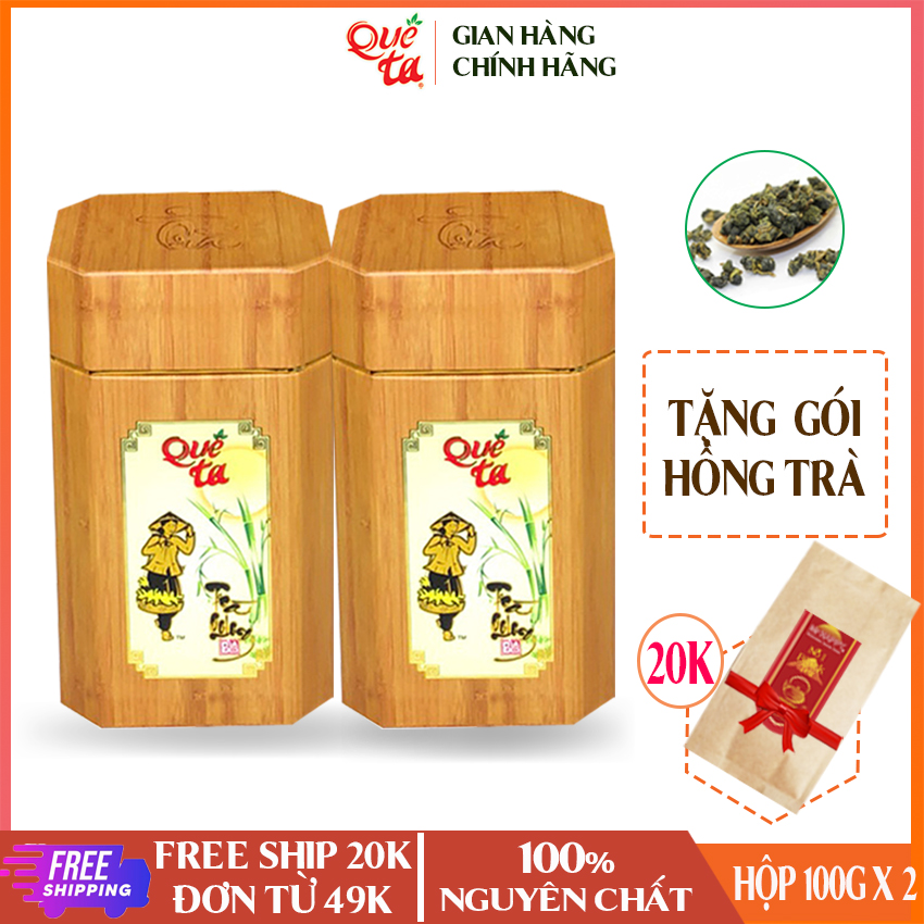Trà ô long/olong/oolong Quê Ta hộp giấy vân gỗ chính hãng, 100% nguyên chất, thơm tự nhiên, đạt chứng nhận ATVSTP- 2 hộp x 100g, tặng trà đen 100g