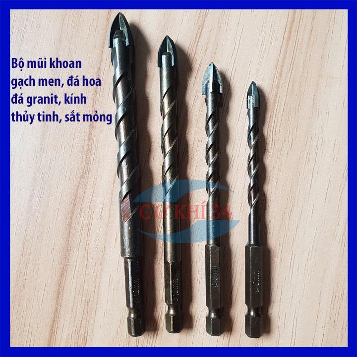 Mũi khoan Gạch men, Thủy tinh, Đá hoa... Đa năng Bộ 4 mũi chất liệu hợp kim thép vonfram, gia cường titan