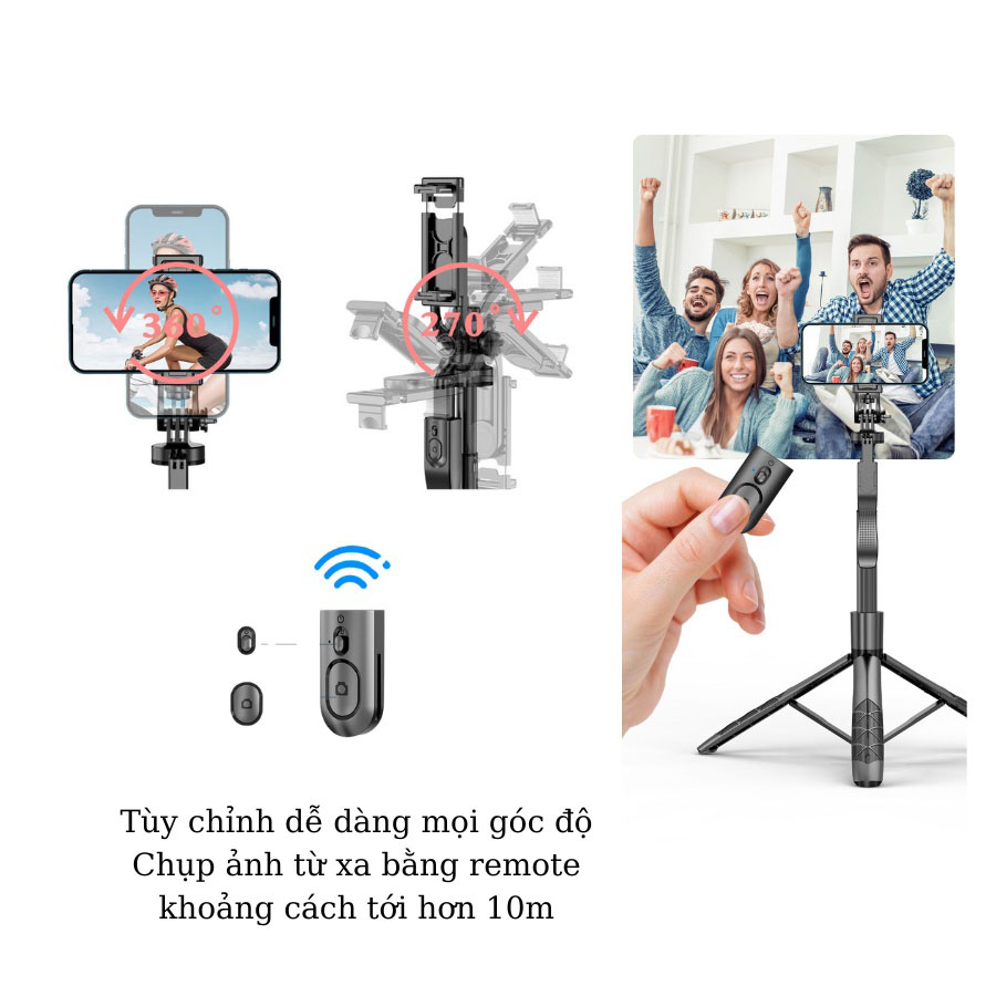 Combo gậy chụp ảnh 3 chân có remote L16 và gimbal AI thông minh P01, Tripod điện thoại, Gậy chụp hình tự sướng quay video chuyên nghiệp có đèn Led trợ sáng quay tik tok, vlog, livestream