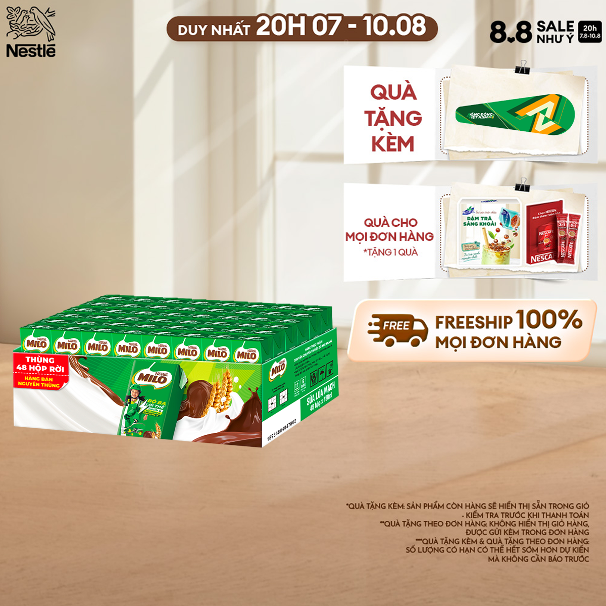 [May Promotion] Freeship Hcm] Box of 48 Boxes of Nestlé Film-Free Barley Milk ®   Milo ®   180ml