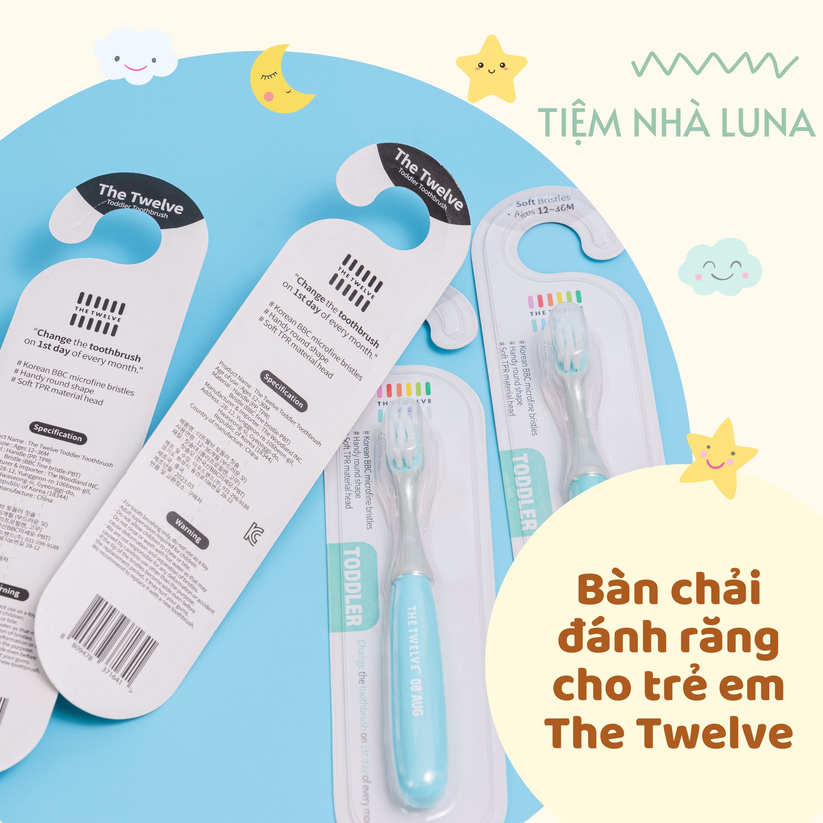 Bàn chải đánh răng Hàn Quốc cho bé THE TWELVE (màu Pastel)