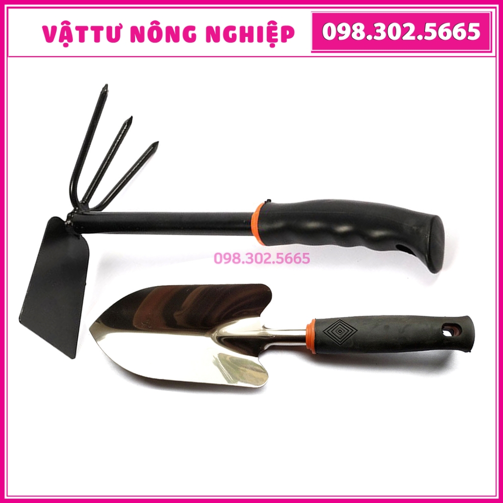 Loại 1 Bộ 2 dụng cụ làm vườn gồm XẺNG, CUỐC CÀO SỚI ĐẤT 2 trong 1 CÁN CAO SU dài 30cm tiện dụng