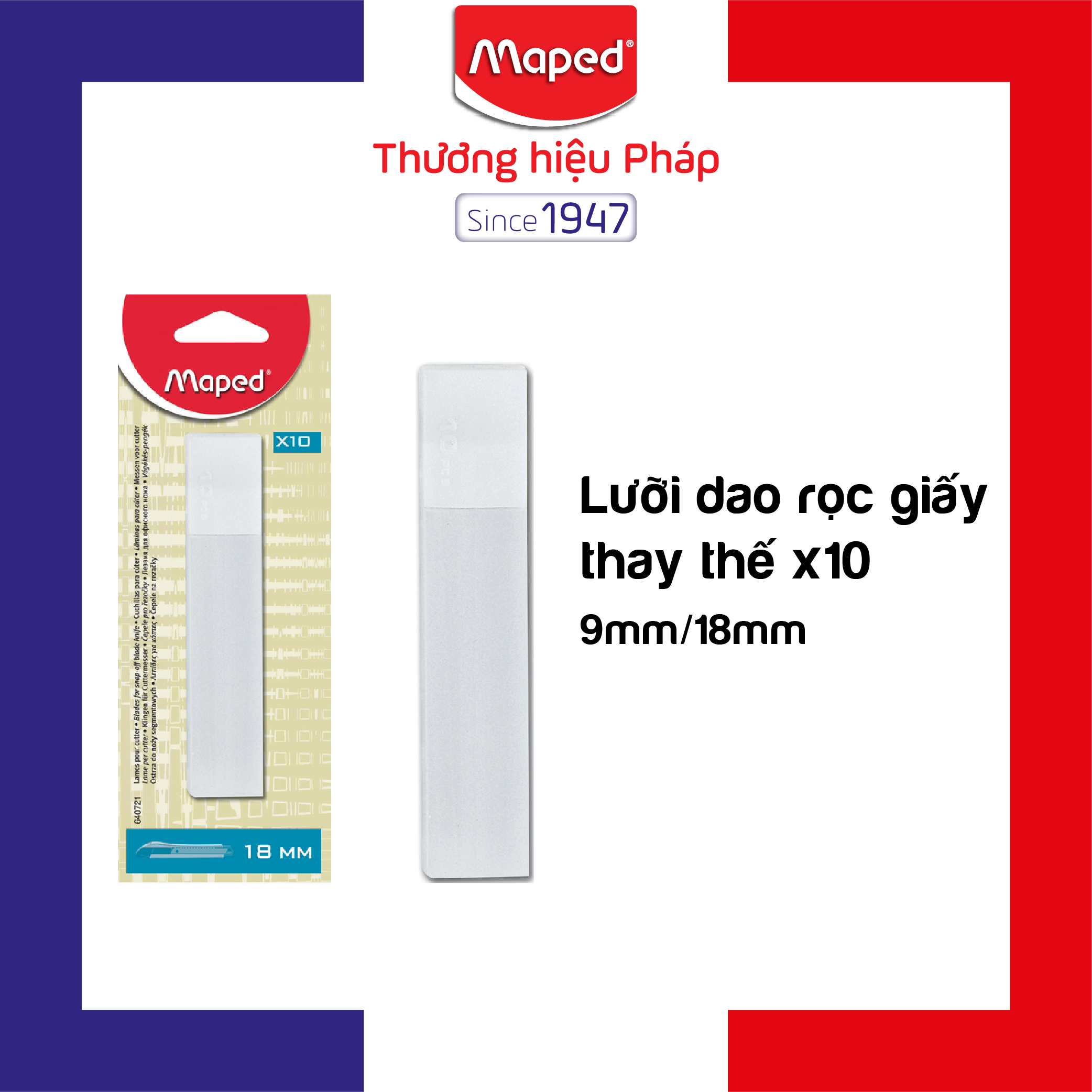 MAPED - Vỉ lưỡi dao rọc giấy 9/18mm - 1 vỉ (10 lưỡi)