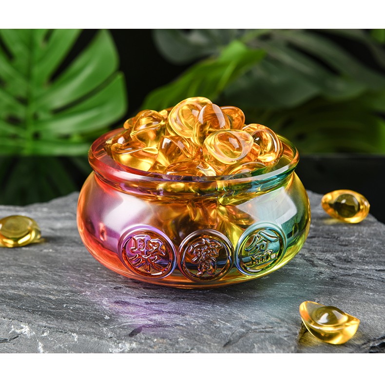 Bát tụ bảo lưu ly bảy sắc phong thủy 8cm _không kèm thỏi vàng