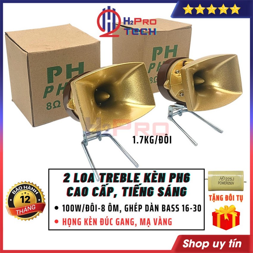 Đôi Loa Treble Kèn PH6 Họng Đúc Gang Mạ Vàng 100W 8 Ôm, 2 Loa Tép Kèn Rời Cao Cấp Sáng Tiếng, Quà 30K Đôi Tụ-H2pro Tech