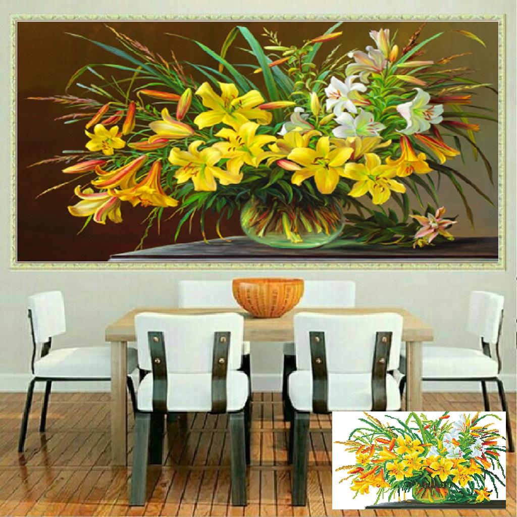 Tranh đính đá Bình Hoa Ly LV400 - 67*50CM (TRANH CHƯA ĐÍNH CHƯA KHUNG)