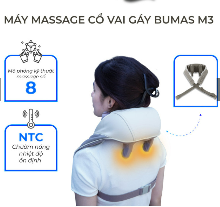 Máy Massage Cổ Vai Gáy Bumas M3 Pro - Nâng Cấp 8 Đầu Massage - Chườm Nóng Hiệu Quả - Động Cơ Không Chổi Than