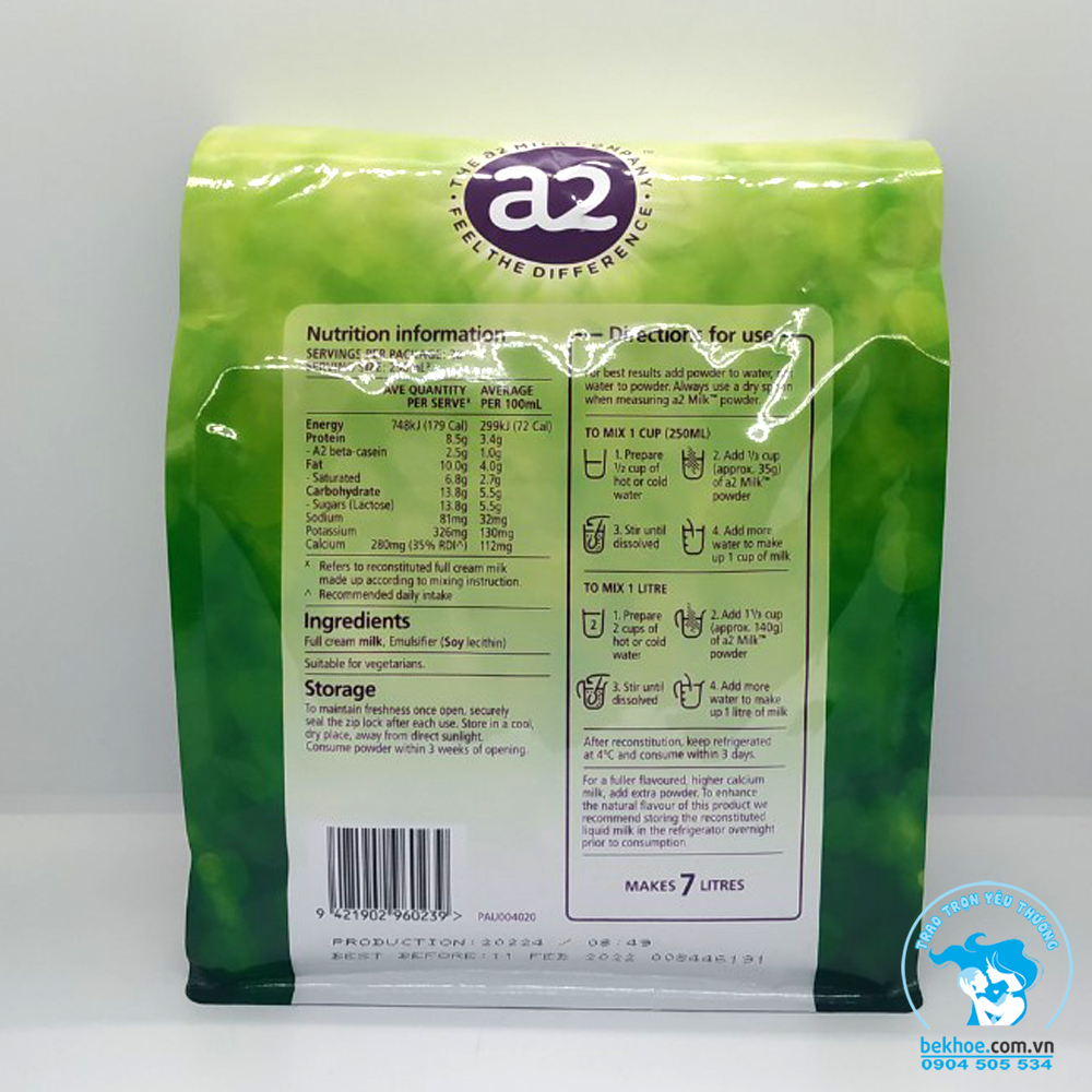 Sữa A2 Full Cream 1Kg: Úc