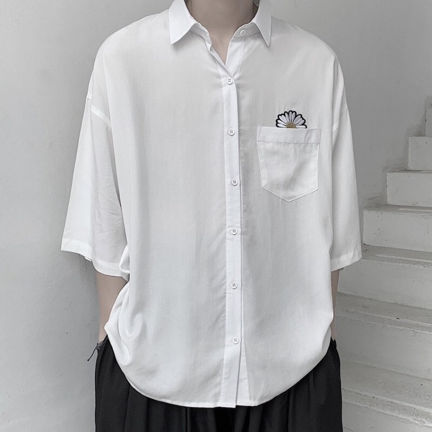 [HCM]ÁO SƠ MI UNISEX HỌA TIẾT HOA CÚC CỰC HOT