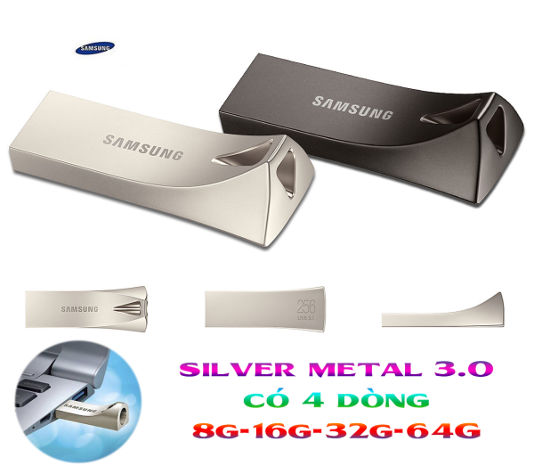 Bảng giá USB 3.0 Samsung - 8GB, 16GB, 32GB, 64GB Bạc, kim loại Pendrive mẫu mới Silver Metal Pendrive Phong Vũ