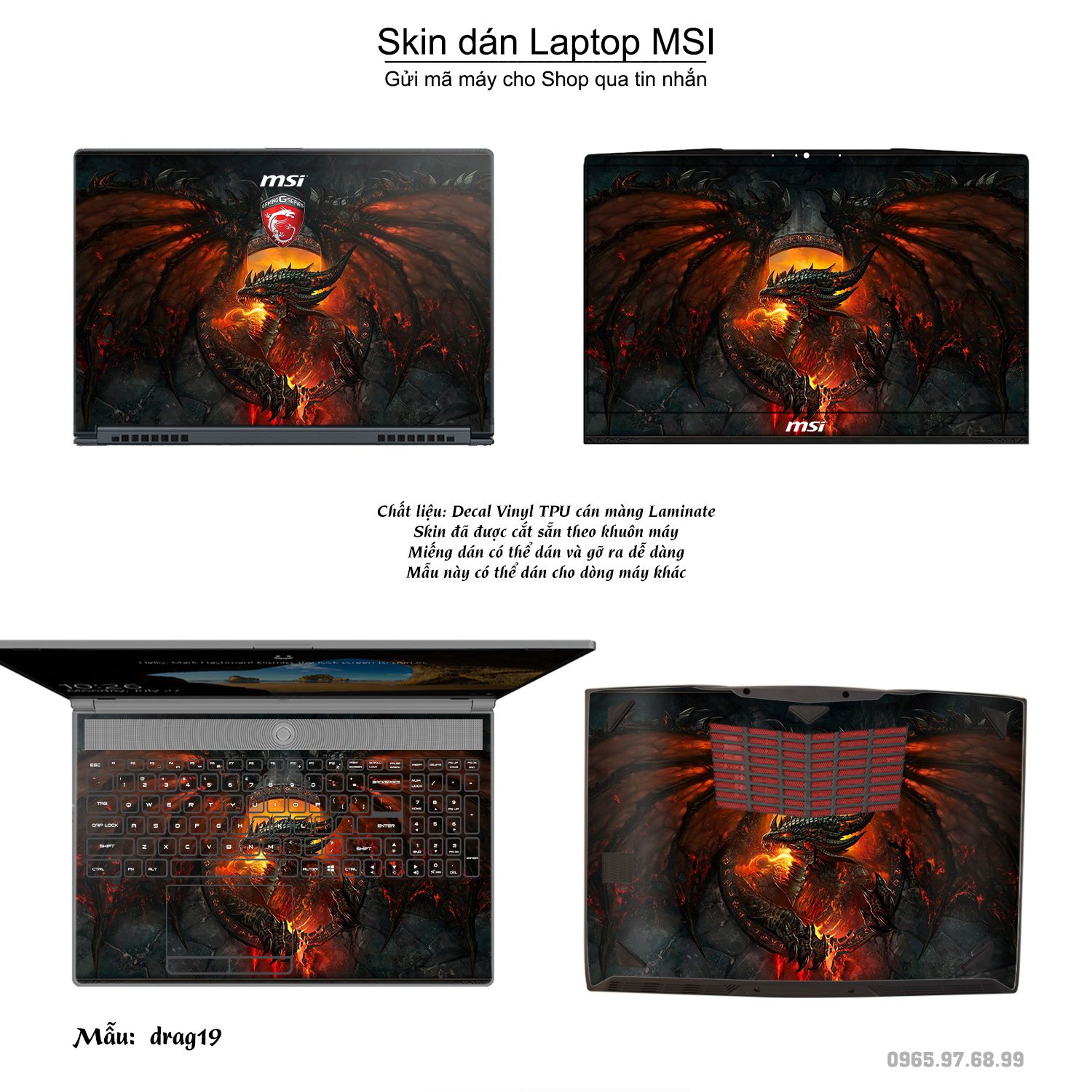 Decal Skin dán Laptop MSI mẫu rồng